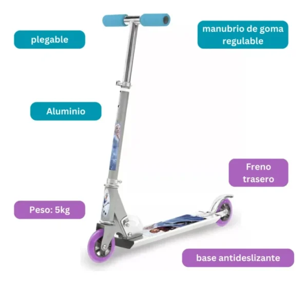 Monopatín Infantil Frozen – Aluminio Plegable 2 Ruedas - Imagen 7