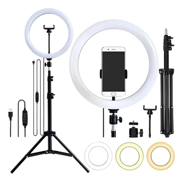 Aro de Luz LED 26 cm con trípode y soporte para celular
