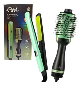 Set de plancha de pelo y cepillo secador OM de 2 piezas